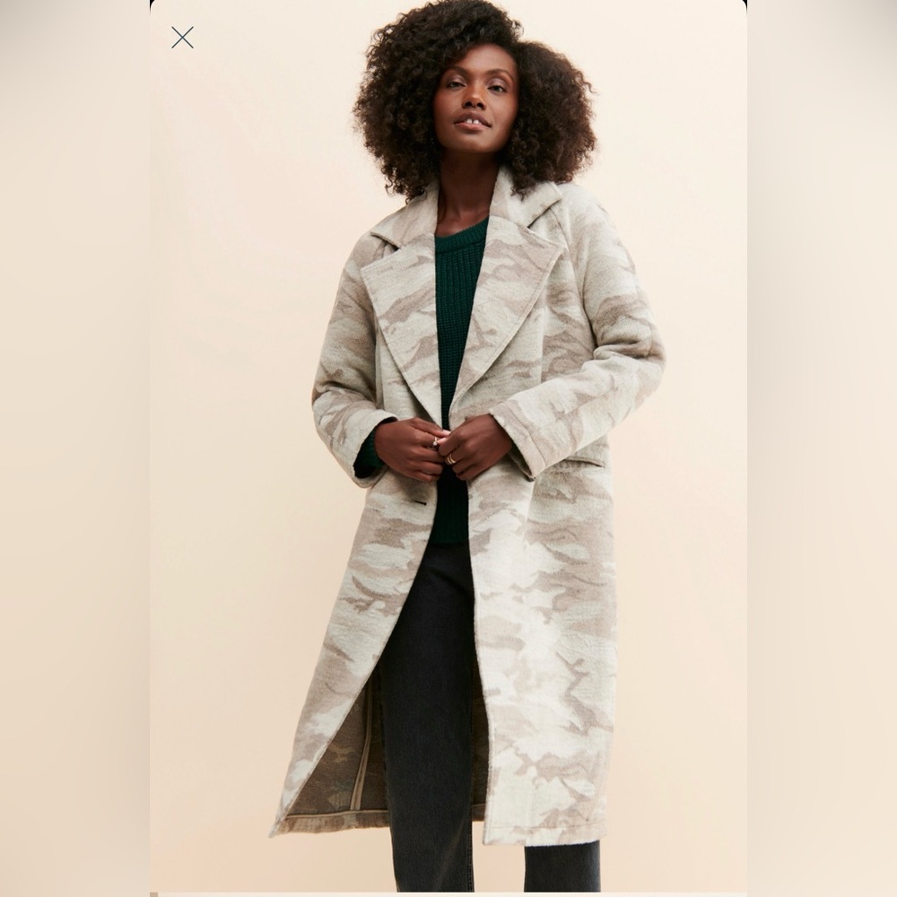 Avec Les Filles Camouflage Grey Beige Overcoat Long Small